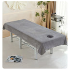 Qfdian  New Beauty Salon Sheets Thickened Double-sided Velvet Massage Sheets Water Absorption Anti-wrinkle with Holes Soft Skin-friendly