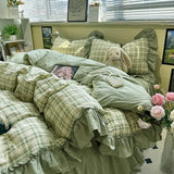 Qfdian Korean Bedding Set Luxury Quilt Cover Pillowcase Flat Bed Sheet Skirt Fitted Sheet Girl Princess Ruffle Home Textile Christmas