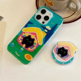 Qfdian Cartoon black cat house magnetic stand holder cute shell for iphone 14promax 15pro 16 14 13 15 pro max 13pro 16pro  phone case