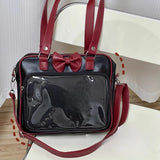 Qfdian Japanese Jk Girls Kawaii Cute Bow Ita Bags Pu Leather Fashion Women Transparent Underarm Bag Sweet Y2k Vintage Shoulder Handbags