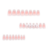 Qfdian  24pcs Sweet Blush Cat's Eye False Nails Glossy Pink 3D Transparent Bowknots Decor Press On Nails French Style Simple Fake Nail