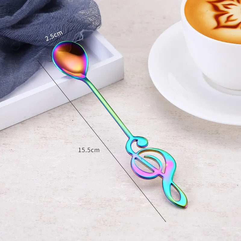 Qfdian Stainless Steel Musical Notes Coffee Spoon Stirring Cup Spoon Music Stick Ice Cream Gift Spoon Kitchen Tool Accessories