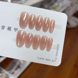 Qfdian 10Pcs Hot Sale Handmade Short Oval Press On Nails Aurora Powder Blusher Fake Nail French Tips Full Cover Wearable False Nail