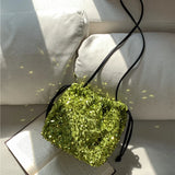 Qfdian  Luxury Design Sequined Drawstring Mini Handbags Pleated Casual Y2k Aesthetic Shoulder Bag Trend Vintage All Match Crossbody Bags