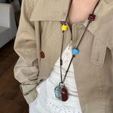 Qfdian Korea Fashion Brown Plaid Splicing Pattern Retro Neck Lanyard Shockproof Protection Case For AirPods 4 3 2 1 Pro 2 Earphone Case