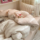 Qfdian  Bedding Set Double Layered Yarn INS Girls Mushroom Soft Washed Cotton Bed Sheet Queen King Size Duvet Set Pillowcase Bed Sheet