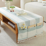 Qfdian  ‌New Nordic Solid Stripe Tablecloth Modern Minimalist Tassel Trim Dustproof Durable Decoration Mats Home Desk Dining Table Cloth