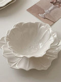 Qfdian  Vintage Embossed Flower Pattern Ceramic Bowl Dish, Dinner Plate Set, Household Breakfast Bowl, Dim Sum Plate, Kitchen Cutlery Se