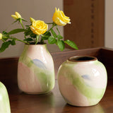 Qfdian  Hand Drawn Oil Painting Ceramic Vase Glazed Hydroponic Vase with Cracks American Country Style Home Interior Decoration Gift