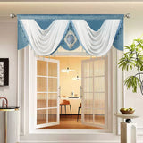 Qfdian  1Pc,Blue and White Luxury Waterfall Valance Curtain Hanging for Luxury Window Thick Swag with Pendant Beads Window Bedroom Decor
