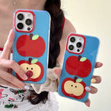 Qfdian  Korea Lovely Apple Funny DIY Red Nose Transparent Blue Soft Mobile Phone Protective Cover Case for iPhone 16 15 14 13 12 Pro Max