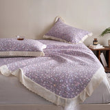 Qfdian  Flower Printed Bed Cover with Lace French Style Washed Cotton Bedspreads Quilted cobre leito de casal Comfortable and Soft