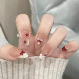 Qfdian  24 long water drop shaped pressing nails French irregular nail art works&1 friction strip and 1 jelly gel
