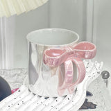 Qfdian  Ceramic Coffee Mug Ribbon Bow Handle Coffee Cup Cute Cups Aesthetic with Pink Bow Gift Box Packaging Gift for Friend