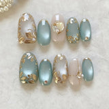 Qfdian  24Pcs Mid-length Almond Ballet False Nails Simple Cat Eye Design Press on Fake Nail Wearable Full Cover Nail Tips Manicure Tools