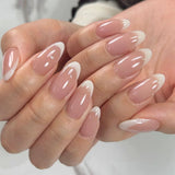 Qfdian 24Pcs Golden French Fake Nail with Almond Head Design Simple Oval False Nails Wearable Press on Nails Full Cover Nail Tips