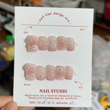 Qfdian  Size S Handmade Acrylic Press on Nails Short Square Round False Nails With Designs Ballet Sweet Cute Fake Nails With Glue