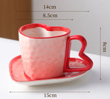 Qfdian  300ml Heart Shape Ceramic Mugs Creative Oatmeal Breakfast Mug Drinkware Set Kitchen with Heart Shape Handle Lovely Festival Gift