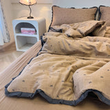 Qfdian  French Lace Bedding Sets New Ruffle Lace Bow Quilt Cover Romantic Bedclothes Decor Woman Girls Bedroom Duvet Cover 4pcs