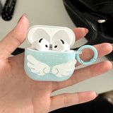 Qfdian Blue Polka Dot Angel Wings DIY Earphone Case Cover For Apple AirPods 1 or 2 3 4 Pro Pro 2 Bluetooth Charging Box Protection Case