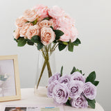 Qfdian  9 Heads Artificial Flower Silk Rose white Eucalyptus leaves Peony Bouquet Fake Flower for Wedding Table Party Vase Home Decor