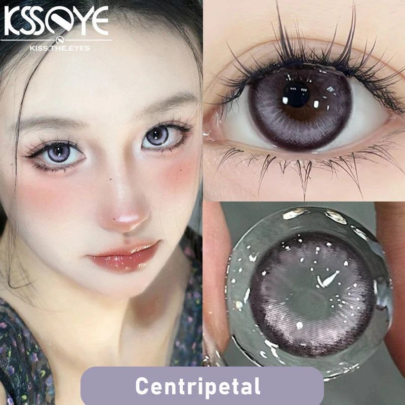 Qfdian 2Pcs Best Selling Color Contacts Lenses Myopia Degree -0.00 to -8.00 Purple Series Soft Lens Contact Lenses with Natural