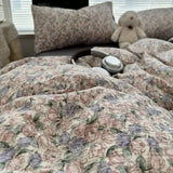 Qfdian  Duvet Cover Set  A-class Ultra Soft Jacquard Double-layer Yarn Washed Cotton Bedding Set  Floral Bed Sheet