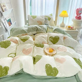 Qfdian  ‌Ins-style Class A ultra-soft double-layer yarn washed cotton 4-piece set, cute quilt cover, student dormitory single and double