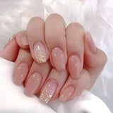 Qfdian 24Pcs Gradient Short Ballet Nails Set with Glue White Simple False Nails Coffin Fake Nail Press on Nails Full Cover Nail Tips