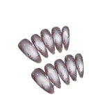 Qfdian 10pcs Handmade Press on Nails Purple Cat Eye Fake Nails for Girls Women Wearable Detchable Sweet Flower Almond False Nails
