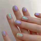 Qfdian 24Pcs Shiny Pearl Wearable False Nails Short Square Fake Nail Simple Summer Press on Nails Detachable Full Cover Nail Tips