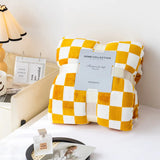 Qfdian Throw Blankets Flannel Blanket with Checkerboard Grid Pattern Soft Throw Blanket for Couch, Sofa Warm and Cozy for All Seasons