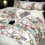 Qfdian 2025 new high-end luxury silky Sleeping naked digital printing washed silk style Bedding Set Duvet Cover Bed Sheet Pillowcases
