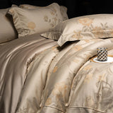 Qfdian Premium 1000TC Egyptian Cotton Yarn-dyed Jacquard Luxury Bedding Set Duvet Cover Flat/Fitted Bed Sheet Pillowcases 4Pcs