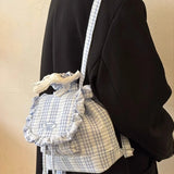 Qfdian Korean Ins Lace Plaid Casual Backpack Y2k Aesthetic Ruffled Mini Schoolbags Fashion Sweet All Match Preppy Backpacks Streetwear