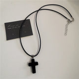 Qfdian  Punk Rock Black Heart Cross Pendant Chain Necklace For Men Women Cool Hip Hop Street Vintage 90s Y2K Grunge Goth Accessories