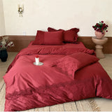 Qfdian  Vintage Lace French Princess Bedding Set 100% Cotton Double Yarn Soft Duvet Cover Flat Bed Sheet Large Ruffles Pillowcase