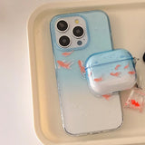 Qfdian Clear Blue Gradient Koi Fish Gloss Mobile Phone Protective Case For iPhone 12 13 14 15 Pro Max Coque For iPhone 16 Pro Max Cover