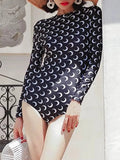 Qfdian  Women's Backless Hollowed Out One-Piece Swimsuit Summer Streetwear Y2K Spicy Girl Long Sleeved Printed Slim Fit Bikini
