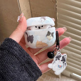 Qfdian  Cartoon Lovely Black White Cat Smooth Silicone Protection Case for AirPods Pro 2 for AirPods 1 2 3 4 Headset Cover Cute Pendant