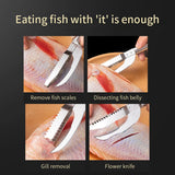 Qfdian Stainless Steel 3 in 1 Fish Scale Knife Sawtooth Peelers Scraping Boning Filleting Fish Scale Remover Tools Kitchen Accesories