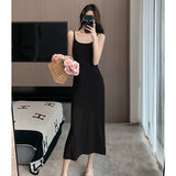 Qfdian  Summer Fashion Mint Green Knitted Women's Sling Dresses Korean Casual Waist Wrapped Women Vacation Style Hip Wrap Dress