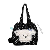 Qfdian  Casual All Match Ins Shoulder Handbags Kawaii Cute Cartoon Flocking Dots Top-Handle Bags Women Sweet Y2k Aesthetic Mini Clutches