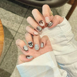 Qfdian 10Pcs Handmade Cute Press on Nails Short Chocolate Sweetheart Fake Nails With Bow Design Artifical False Wearable Nail Tips