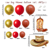 Qfdian  107Pcs Cowboy Rodeo Balloon Garland Kit |   Red & Gold Western Party Decor for Fiesta & Birthdays 🎈