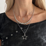 Qfdian  Trendy Y2K Star Pendant Necklace Simple Multi layered Metal Chain Necklace Women's Charm Statement Jewelry Gifts