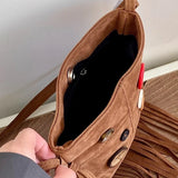 Qfdian Japanese Vintage Tassel Shoulder Bag Y2k Aesthetic Fashion Women Button Mini Cellphone Bags Casual Kawaii Ins Handbags Crossbody
