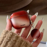 Qfdian  Korea Lovely Wine Red Gradient Transparent TPU Headphone Protection Cover Case for AirPods 4 3 2 Pro 2 Cases With Round Pendant