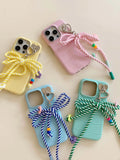 Qfdian Colorful summer leather fundas for iphone 15 pro max 13pro 14pro 15promax 12 14 13 ins bowknot rope pendant simple phone case