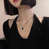 Qfdian  Kpop Vintage Goth Punk Heart Pendant Chain Pearl Metal Necklace For Women Collares Aesthetic Grunge EMO Jewelry Y2K Accessories